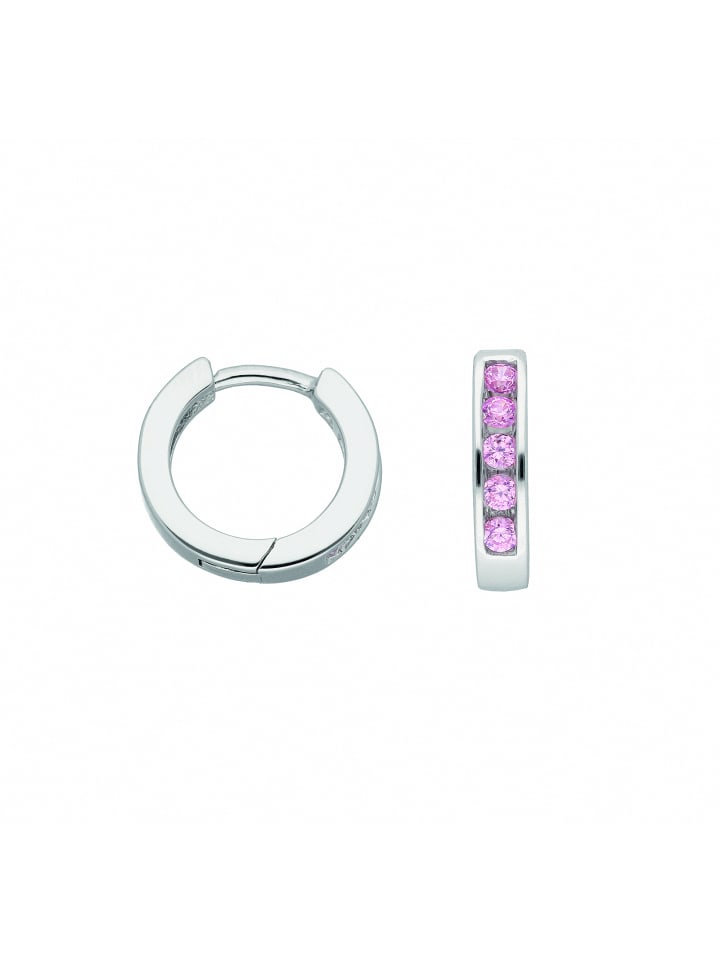 Damen 925 Silber Ohrringe / Creolen mit Zirkonia Ø 12,2 mm in bunt