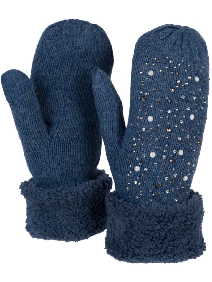 Strick Fausthandschuhe in Jeansblau