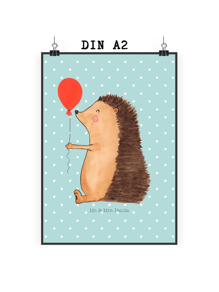 Print Igel Luftballon ohne Spruch in Türkis Pastell