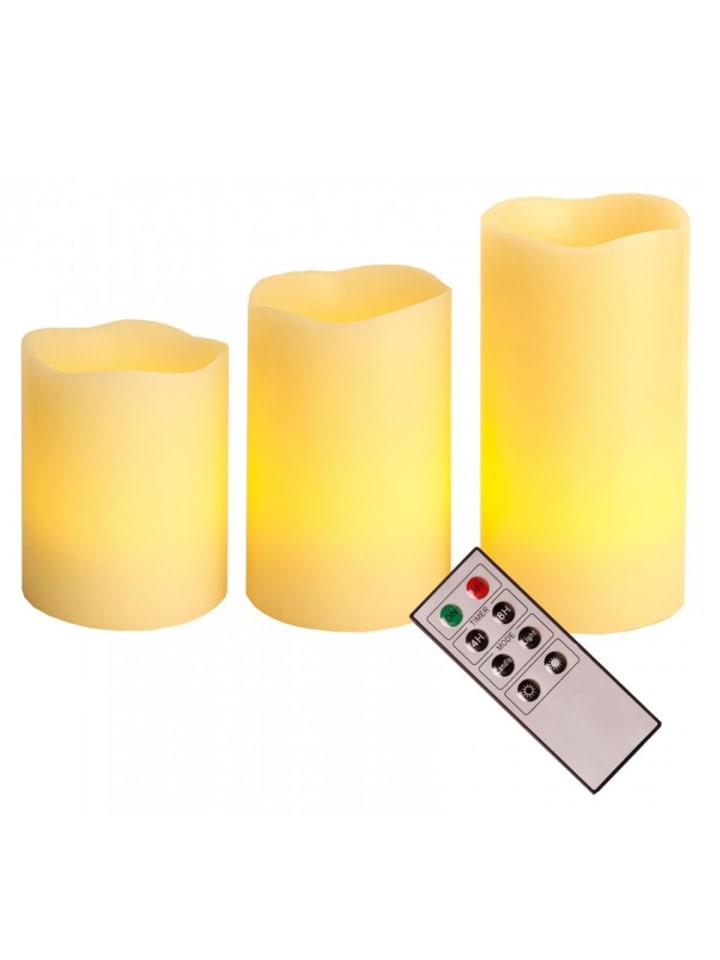 3er LED Kerzenset mit Fernbedienung in weiß