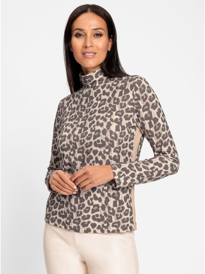 Langarm-Shirt in elfenbein-dunkeltaupe-bedruckt