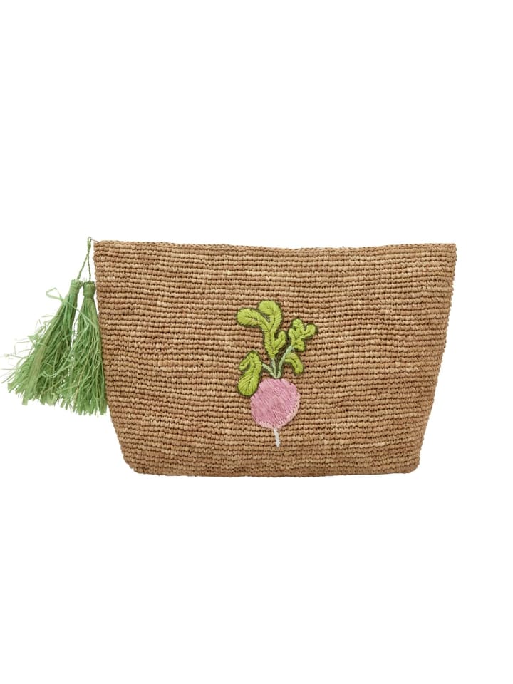 Große Raffia Handtasche Radieschen in braun