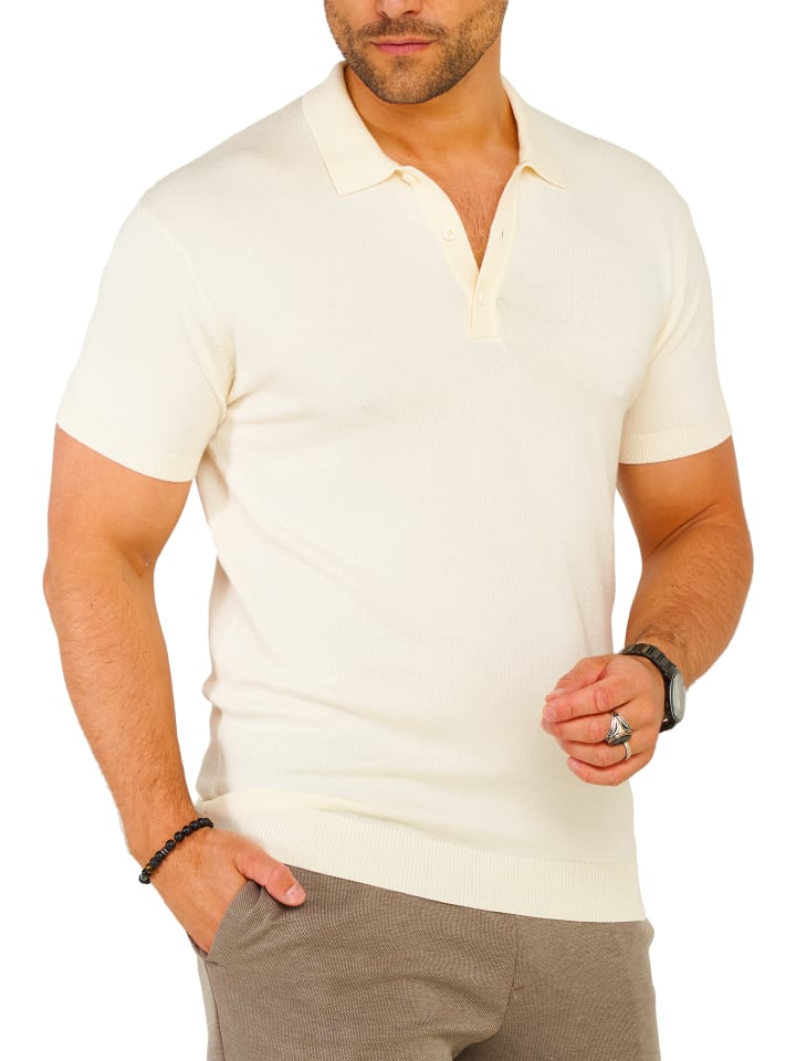 Poloshirt - S2PRELY Basic Kurzarm Polo Hemd Feinstrick in Ecru