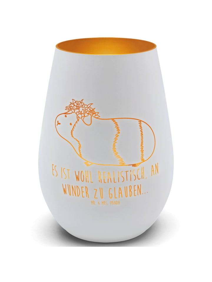 Glas Windlicht Meerschweinchen Weisheit mit Spruch in Weiß