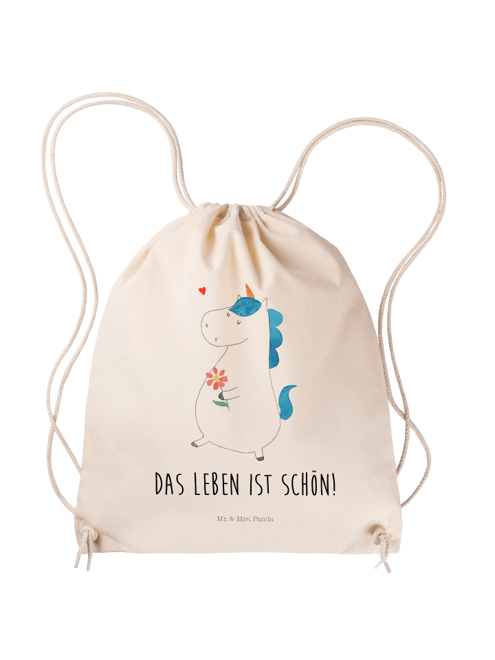 Sportbeutel Einhorn Spaziergang mit Spruch in Creme
