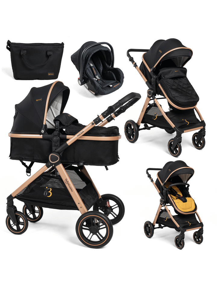 3 in 1 Kinderwagen Set Kombikinderwagen - Nicea in Gold