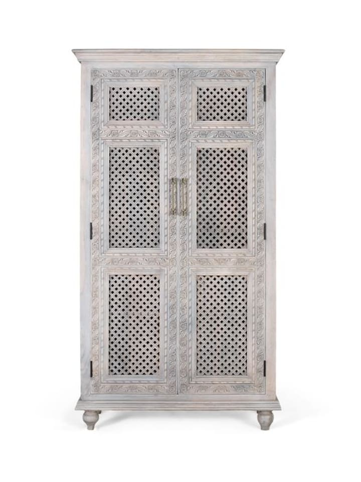 2-türiger Kleiderschrank aus massivem Mangoholz mit gealtertem Finish in White