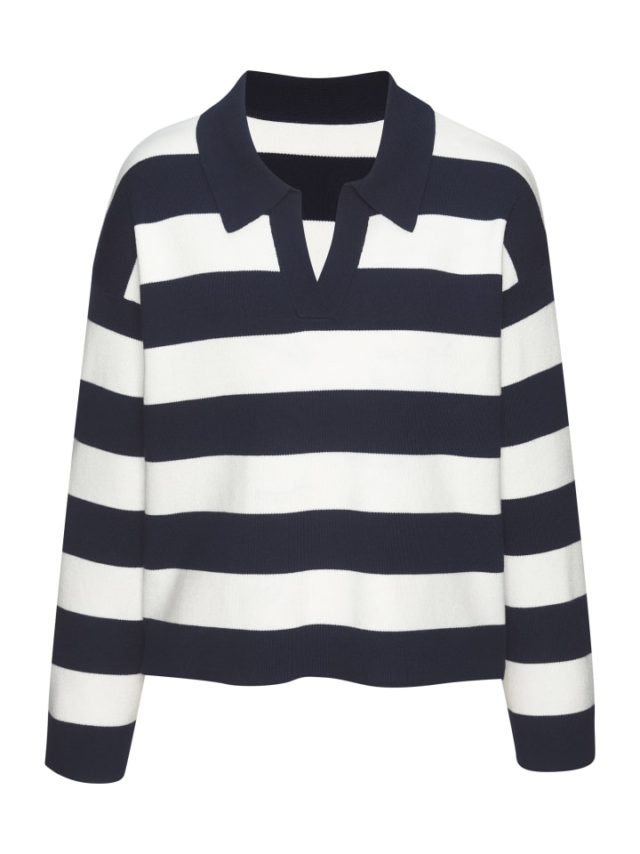 Polokragenpullover in marine-weiß