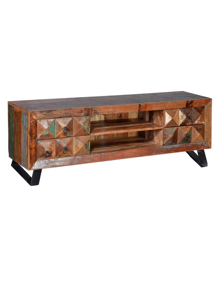 TV-Schrank aus recyceltem Holz in Multicolored