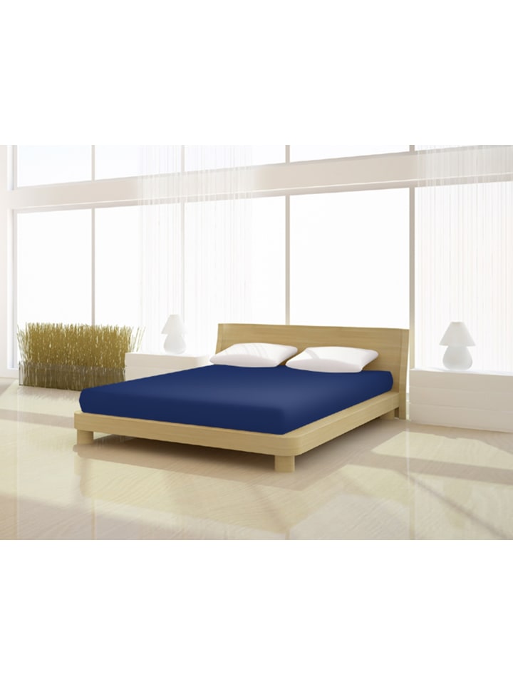 Spannbetttuch Fein Jersey de luxe 90 - 100 x 200 cm in dunkelblau