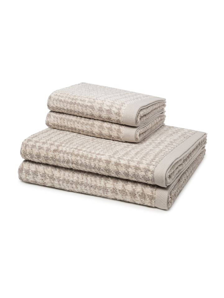 2 X Handtuch 2 X Duschtuch im Set Brooklyn Glencheck in Nature/Cashmere