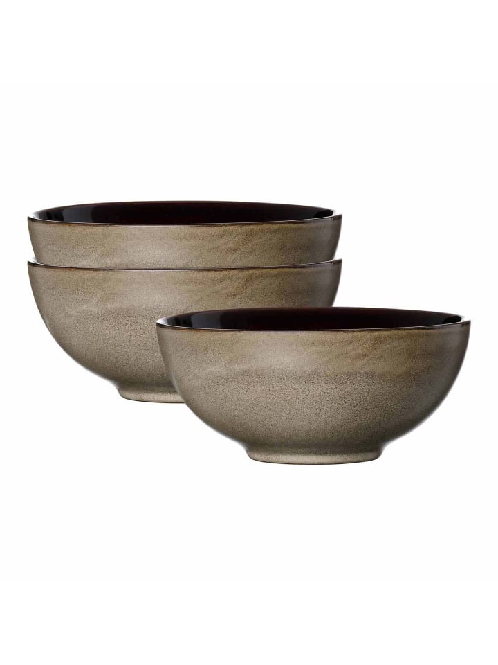 3er Set Poke Bowl Schalen Merida in Braun ø 17,5 cm