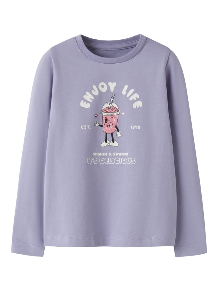 Langarmshirt Glitzerprint Nmfolinas in lavender icing