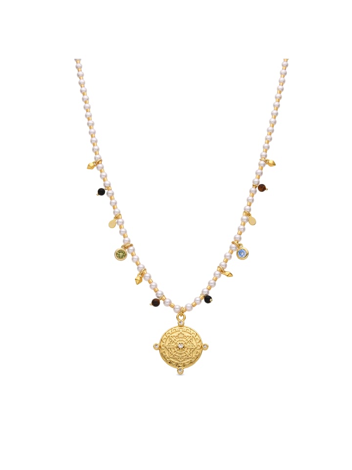 Halskette aus 925er Sterlingsilber und weißer Perle mit 18K Goldfinish – Thydo