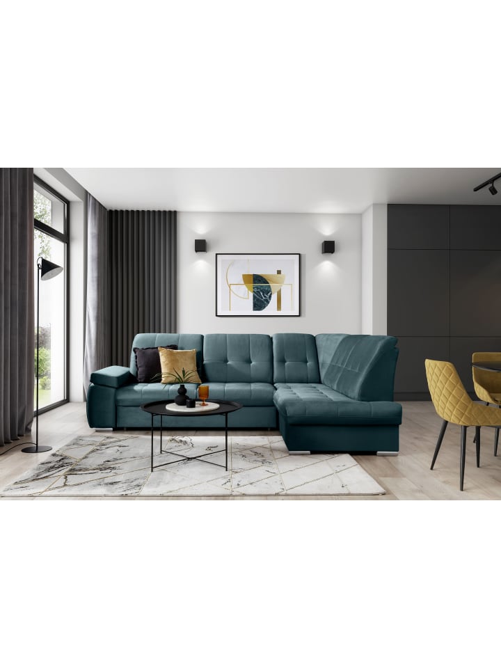 Saido Recamiere Rechts in Petrol -  (L) 272 x (B) 272 x (H) 95 cm
