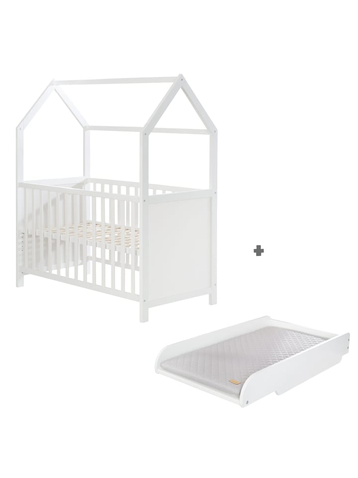 Hausbett & Wickelplatte Set - weiß