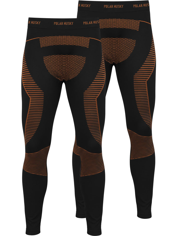 2 x Thermounterhose Lange Skiunterwäsche für Herren in Orange/Schwarz