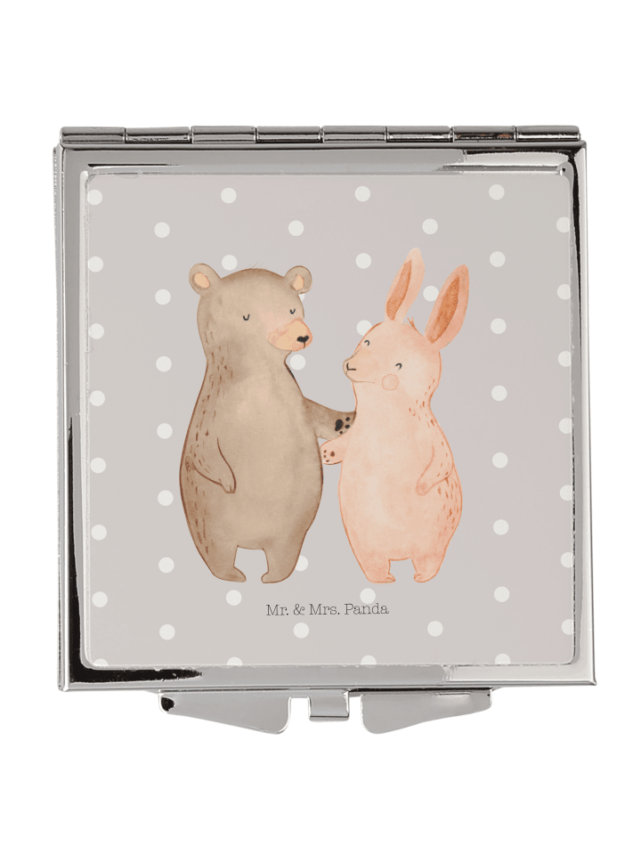 Schminkspiegel Bär und Hase Umarmen ohne Spruch in Grau Pastell