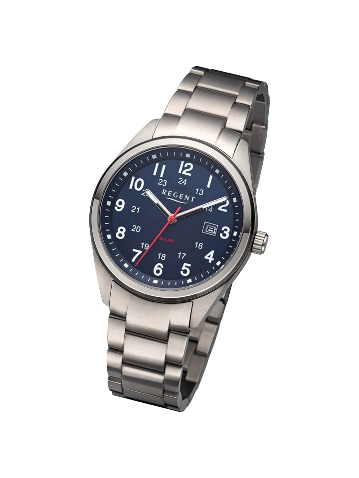 Analog-Solaruhr Regent Metallarmband grau groß (ca. 40mm)