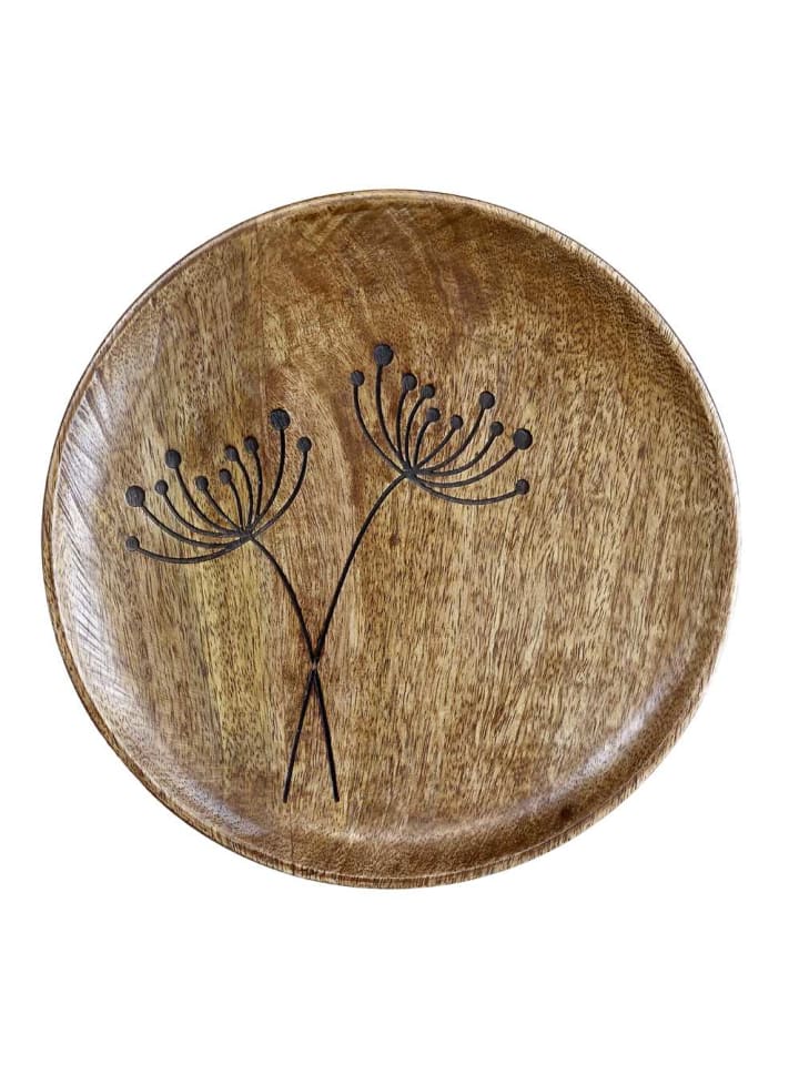 Platzteller TOURS mit Schnitzereien Mango Holz Dunkel 25 cm