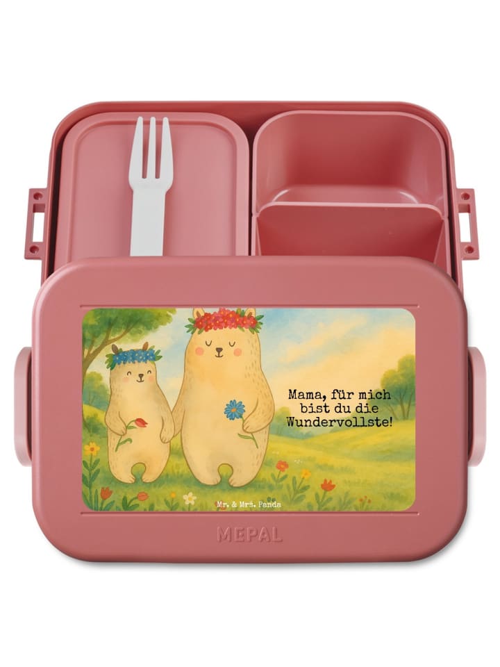 Brotdose Bären mit Blumenkranz Design mit Spruch in Rot Pastell