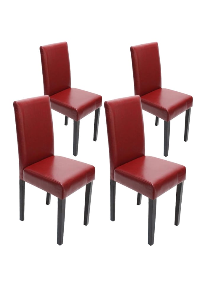4x Esszimmerstuhl Littau, Leder, rot dunkle Beine