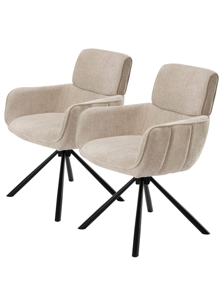 home24 drehbarer Armlehnenstuhl 2er-Set im Industrial-Stil in Beige