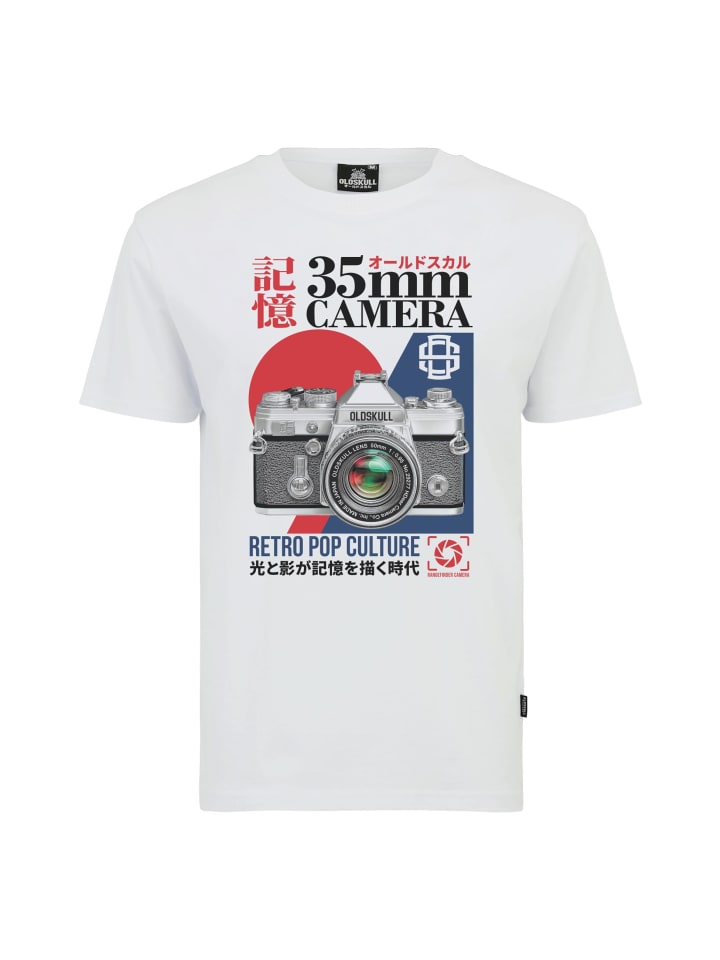 T-Shirt Asian Retro Camera Graphic in White