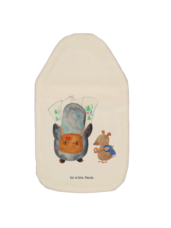 Wärmflasche Pinguin & Maus Wanderer ohne Spruch in Weiß