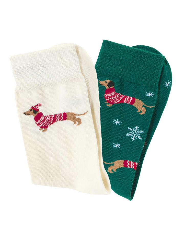 Freizeitsocken in 1x grün, 1x ecru