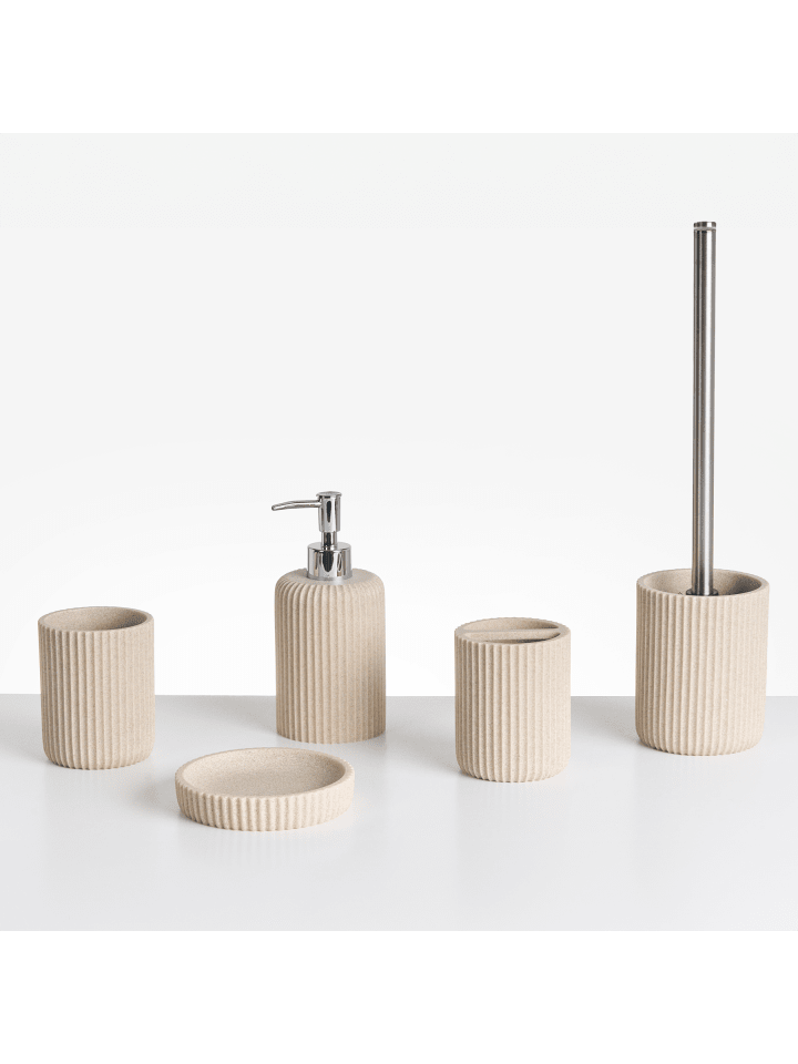 5-tlg Badezimmer-Zubehör CAMANA in Beige/Silber