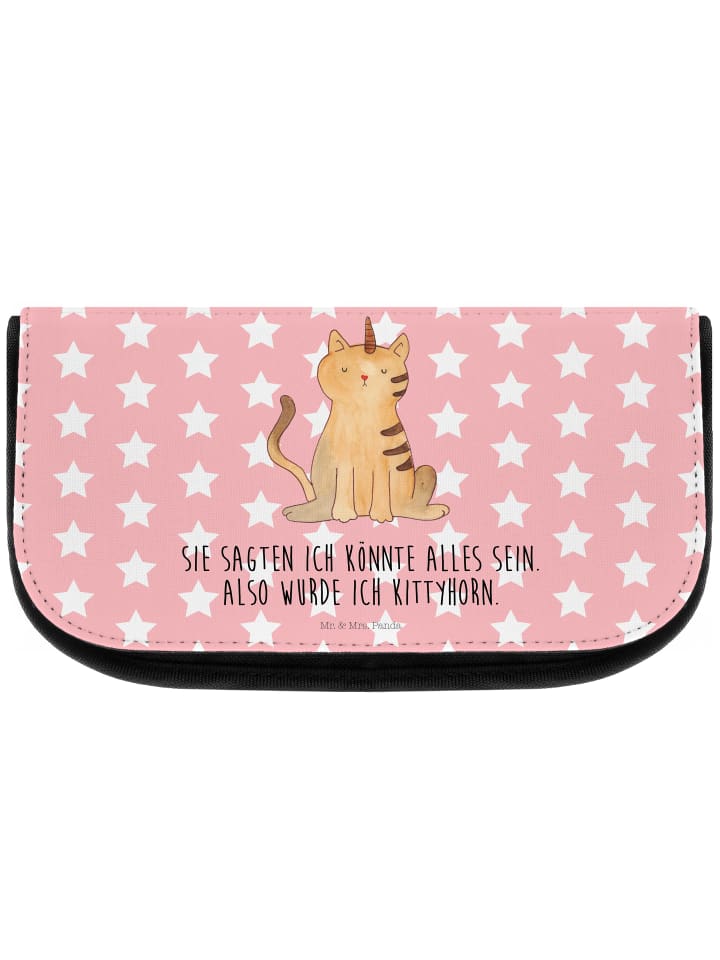 Kosmetiktäschchen Einhorn Katze mit Spruch in Rot Pastell