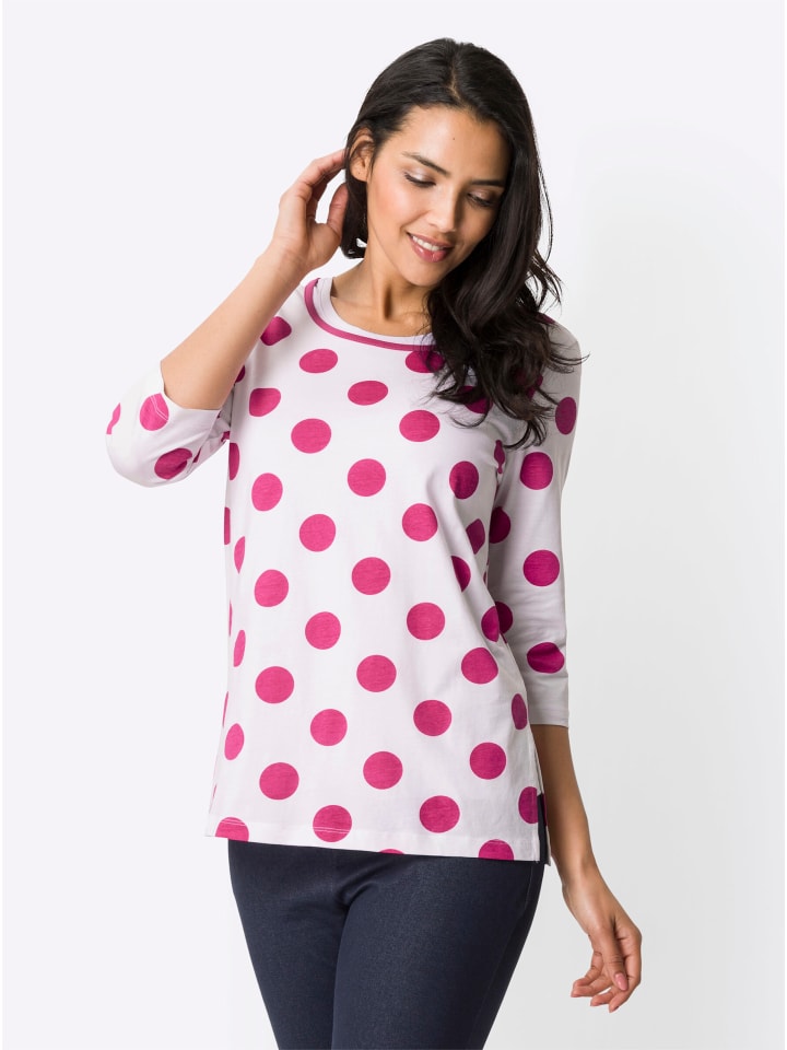 Longshirt in ecru-fuchsia-bedruckt