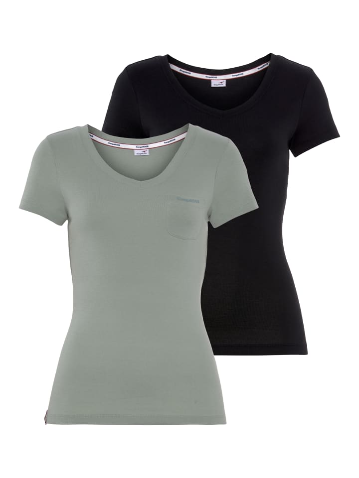 V-Shirt in khaki, schwarz