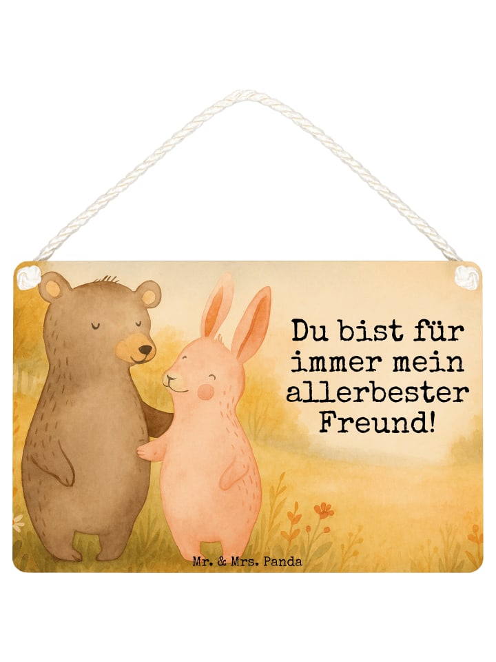 Holzschild Bär und Hase Umarmen Design mit Spruch in Weiß