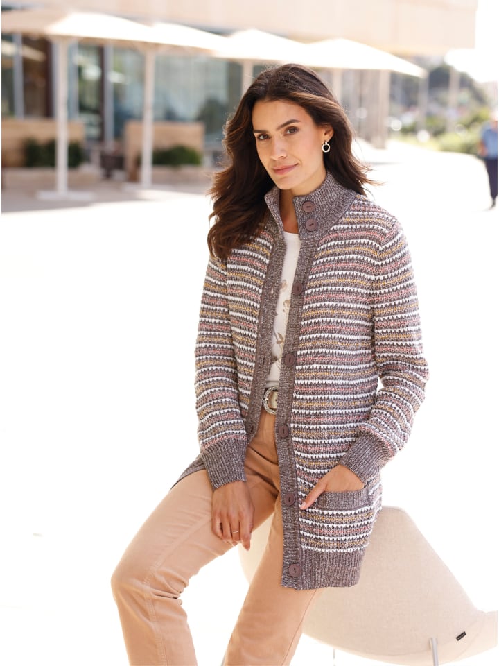 Strickjacke in dunkeltaupe-ecru-meliert