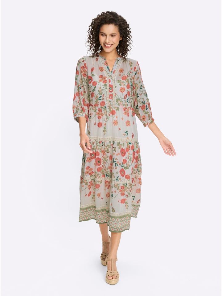 Druck-Kleid in champagner-schilf-bedruckt