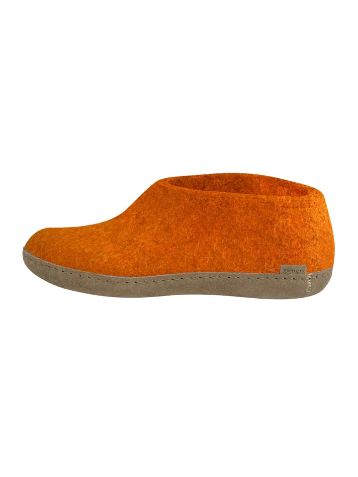 Hausschuh Ledersohle in Orange
