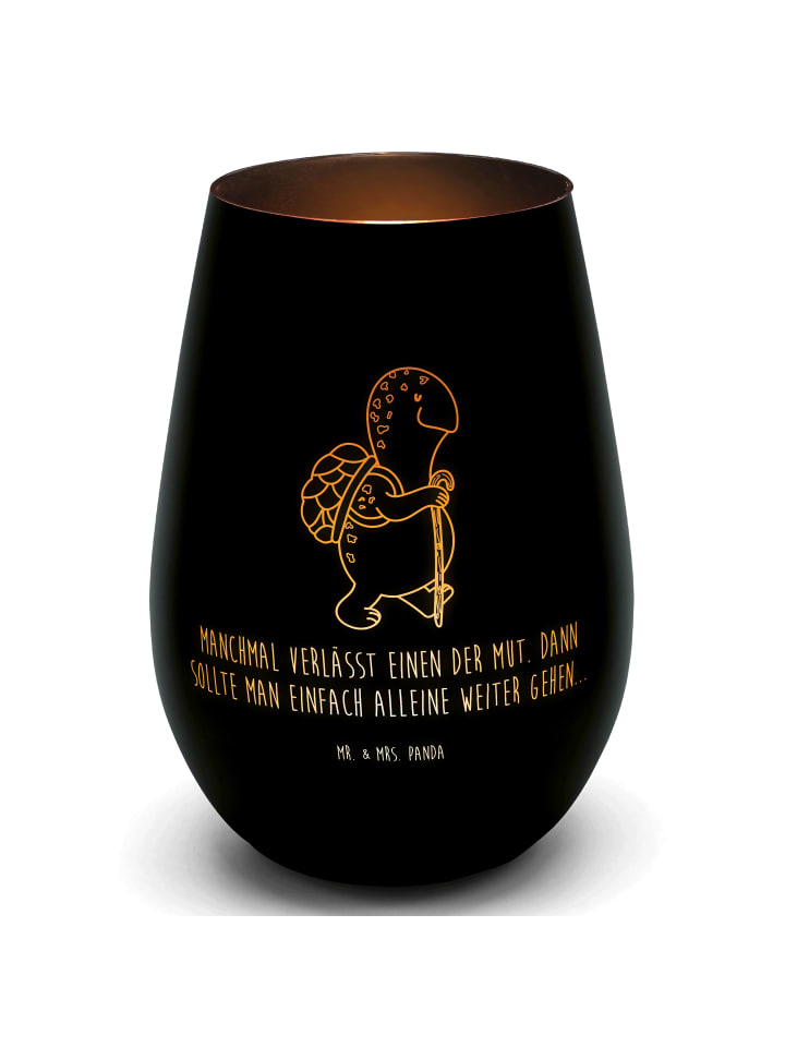Windlicht Glas Schildkröte Wanderer mit Spruch in Schwarz