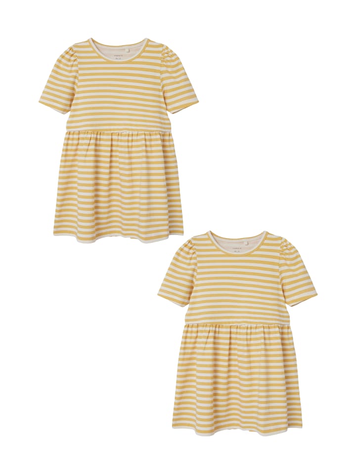 Kleid 2er-Set Midi Dress Kurzam Rundhals in Gelb-2