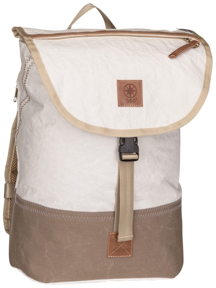 Rucksack Landgang Mini in Weiß/Balken Taupe