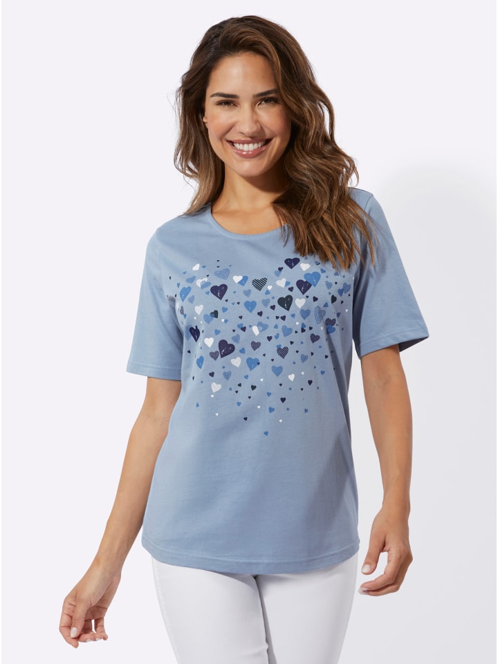 Kurzarm-Shirt in bleu-weiß