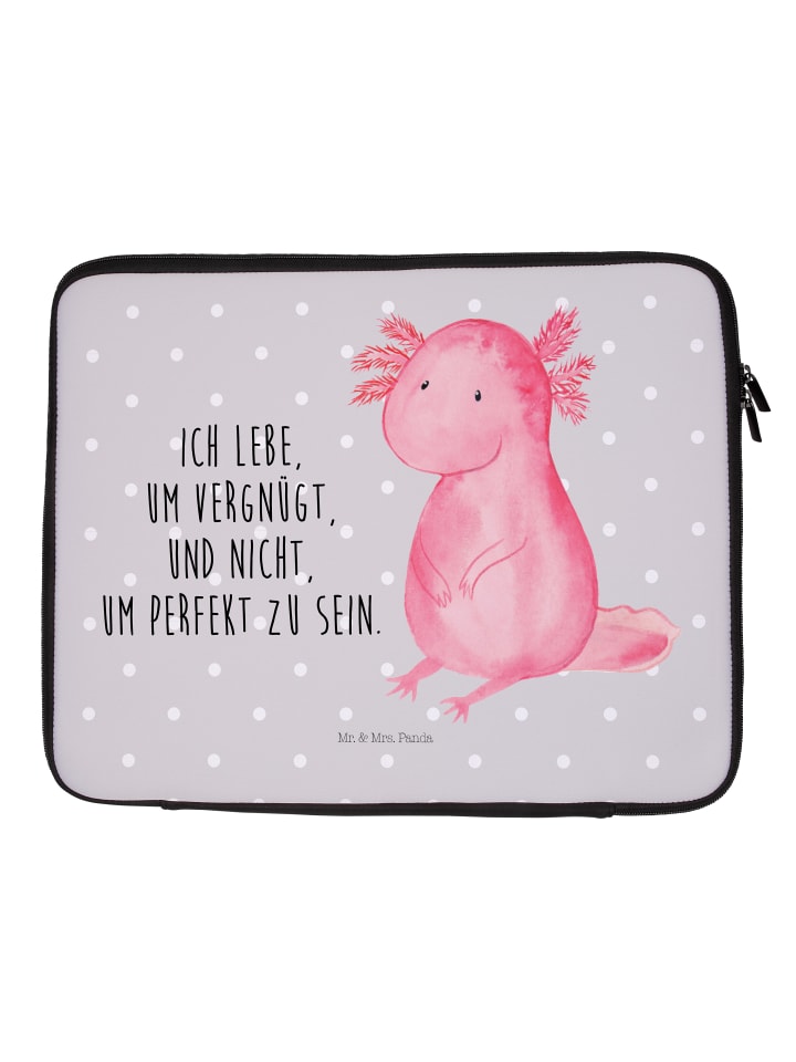 Laptoptasche Axolotl Niedlich mit Spruch in Grau Pastell