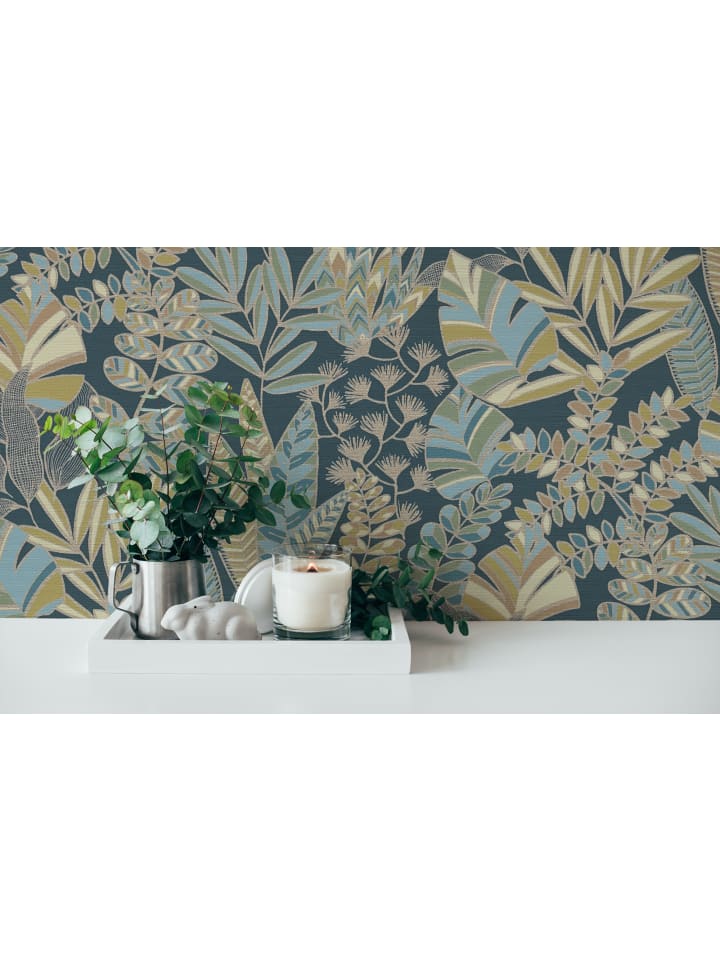 Tapete Jungle Bloom in Blau