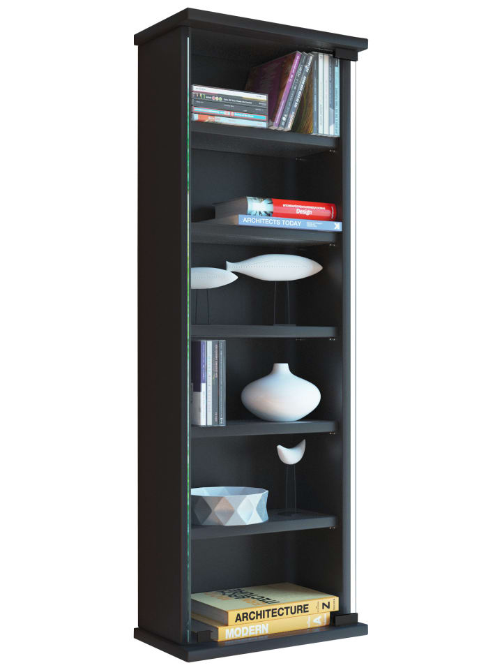 Holz CD DVD Wandregal Schrank Loposa Glastür in Schwarz