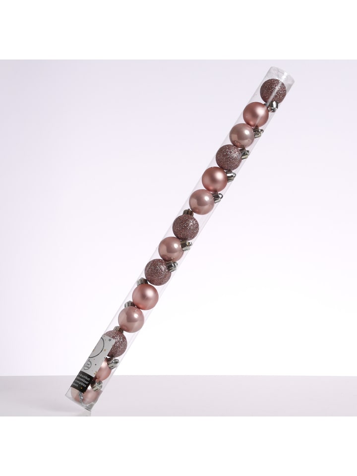 14er Set Baumkugeln bruchfest glänzend matt D: 3cm in rosa