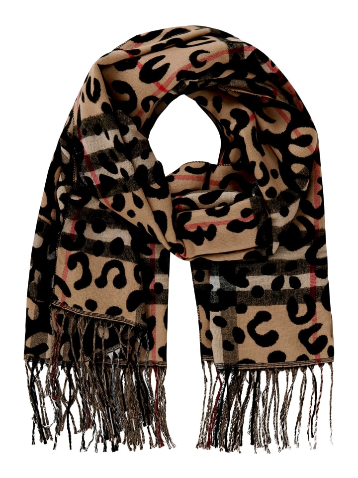 Winterschal mit Fransen in Camel/Black