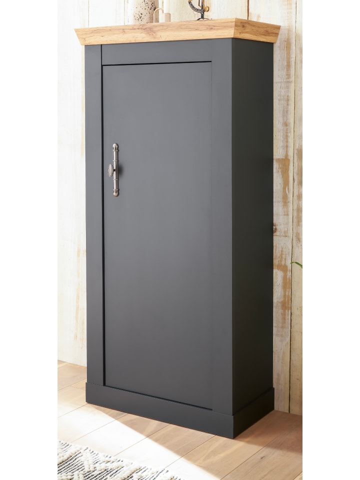 Kommode grau, Eiche Wotan, Landhaus 72cm, Highboard mit Soft-Close