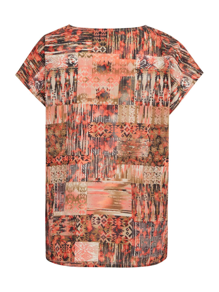 Kurzgröße: Ultraleichte Printbluse mit Kurzarm in papaya / gemustert