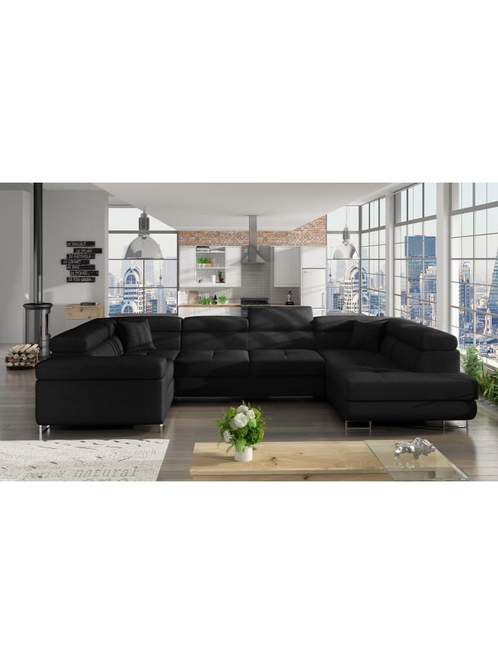 Lavin Recamiere Rechts in Schwarz - (L) 340 x (B) 340 x (H) 90 cm